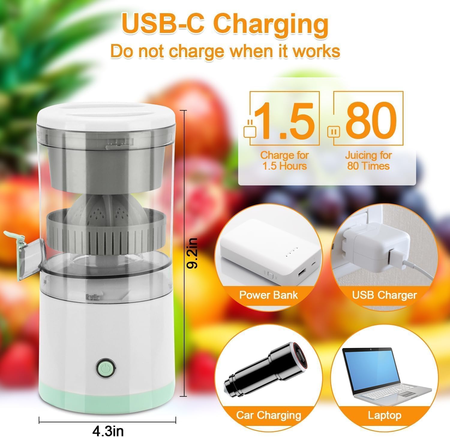 Electric Orange Juicer Machine, Wireless Citrus Press Juicer, Manual Juice Maker, Instant Juice Machine For Fruit, 200ML Capacity - 45W Mini Portable Juicers