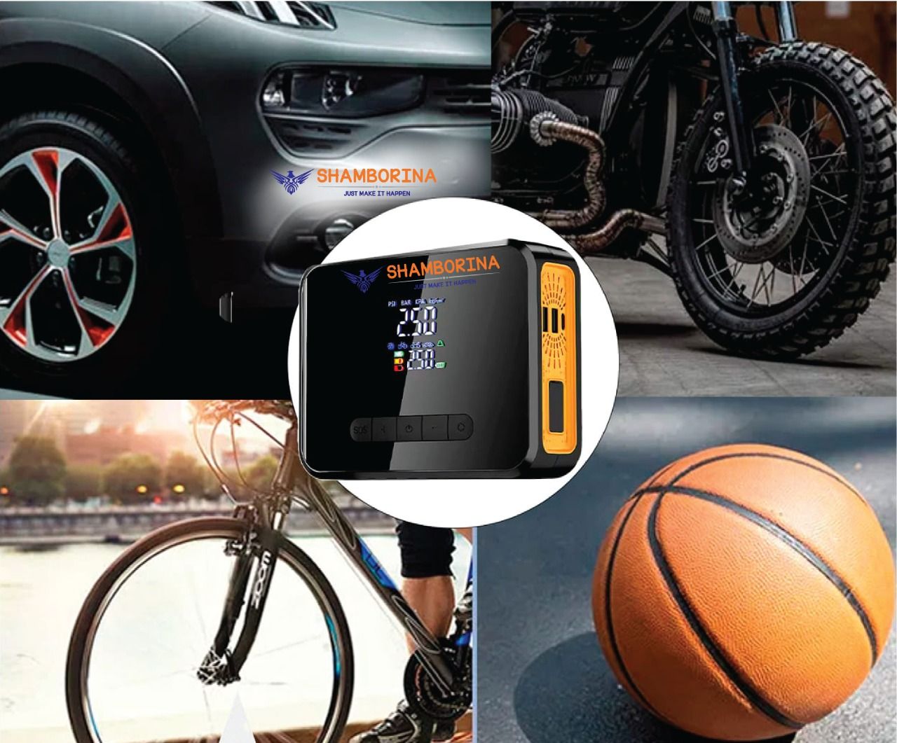 Shamborina Heavy Duty Car Jump starter Kit With Air Compressor For SUVs,Hatchbacks,Sedans And Off RoadVehicles