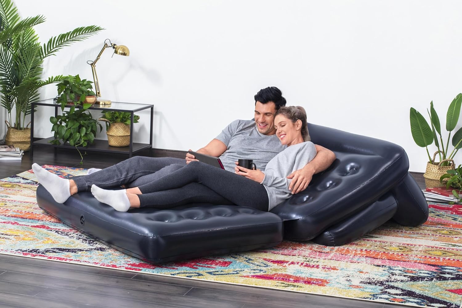 Bestway Inflatable Sofa Premium 5-in-1 Air Couch Double Sofa to Double Bed - Blow up Portable Sofa bed