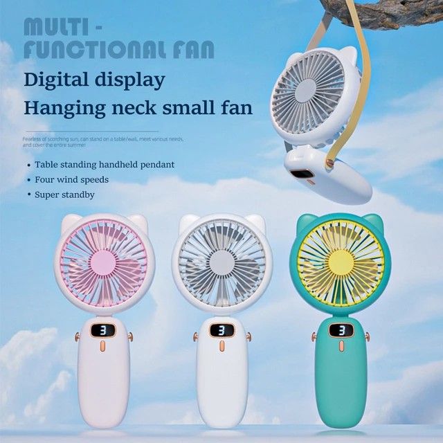 Mini Folding Electric Fan with strap, for Women, Girls & Kids. Portable Cat Ear Fan,  Rechargeable Small Fan. Great Wedding Gift: this mini fan is adjustable and allows you to adjust between 3 gear