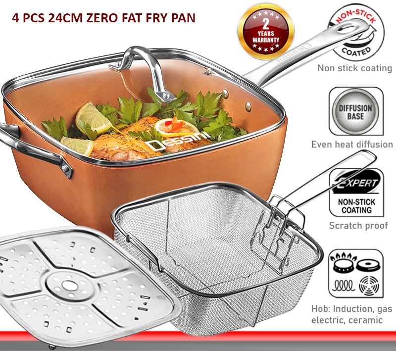 MULTI-PIncludes -11" Deep Square Casserole Pan 9.5" Deep Square Pan 11" Casserole Fry Pan Induction Cooktop 11" Tempered Glass Lid 9.5" Tempered Glass URPOSE NON STICK COPPER SQUARE CASSEROLE 4PCS PAN
