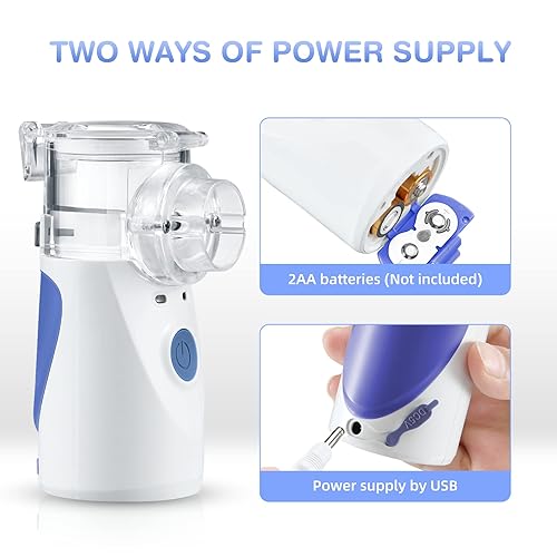 Mesh Nebulizer  it's portable ,   for Adults & Kids, Handheld Nebuliser Machine with 2 Masks, 1 Mouth piece & Usb, Cool Mist hailer for Cold & Cough, Breathing Problems
