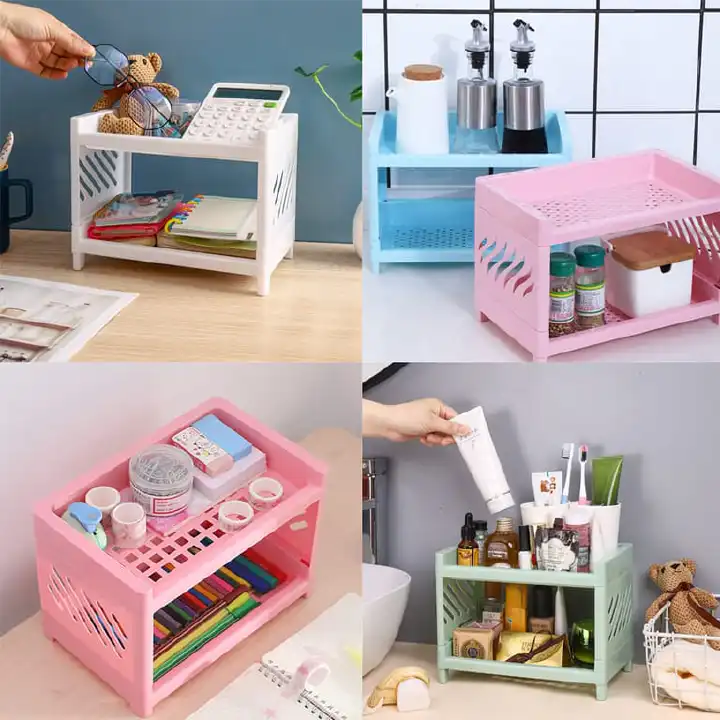 Plastic Detachable 2 layer desktop organizer tray  Desktop Organizer, Office Desk Storage Rack,Stationery Cosmetics Storage Display Shelf,Desktop Storage Shelf Multifunctional Practical Sturdy       .