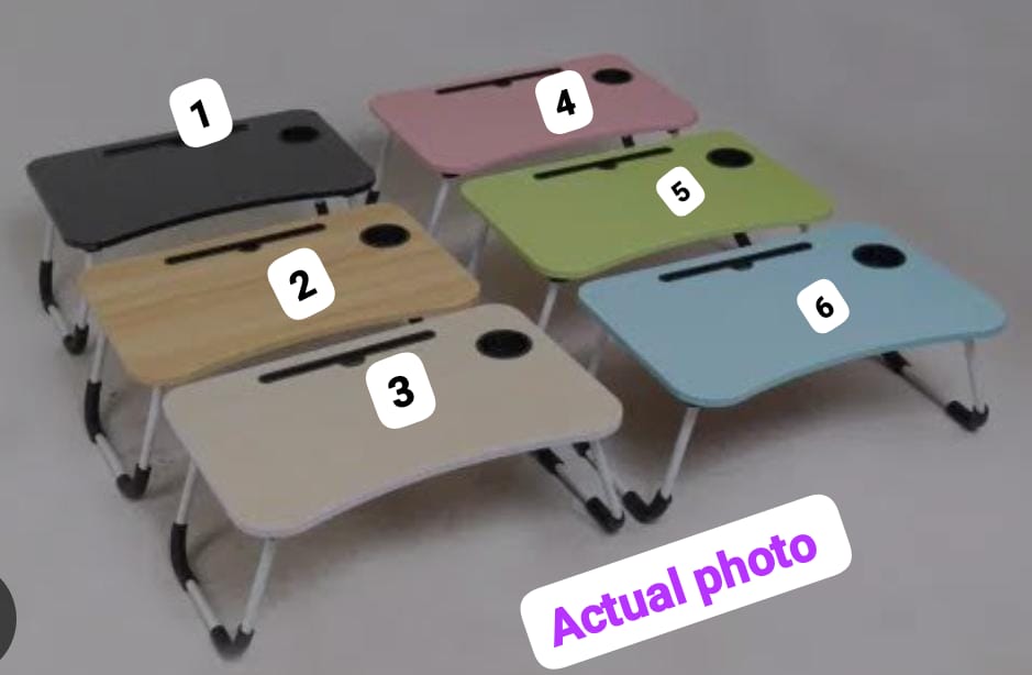 Multi-purpose foldable portable laptop desk study table with tablet slot and drink slot Foldable Wooden Mini Laptop Table for Bed, Study Table with Drawer, Tablet/Mobile Holder for Kids & Adults (Pink