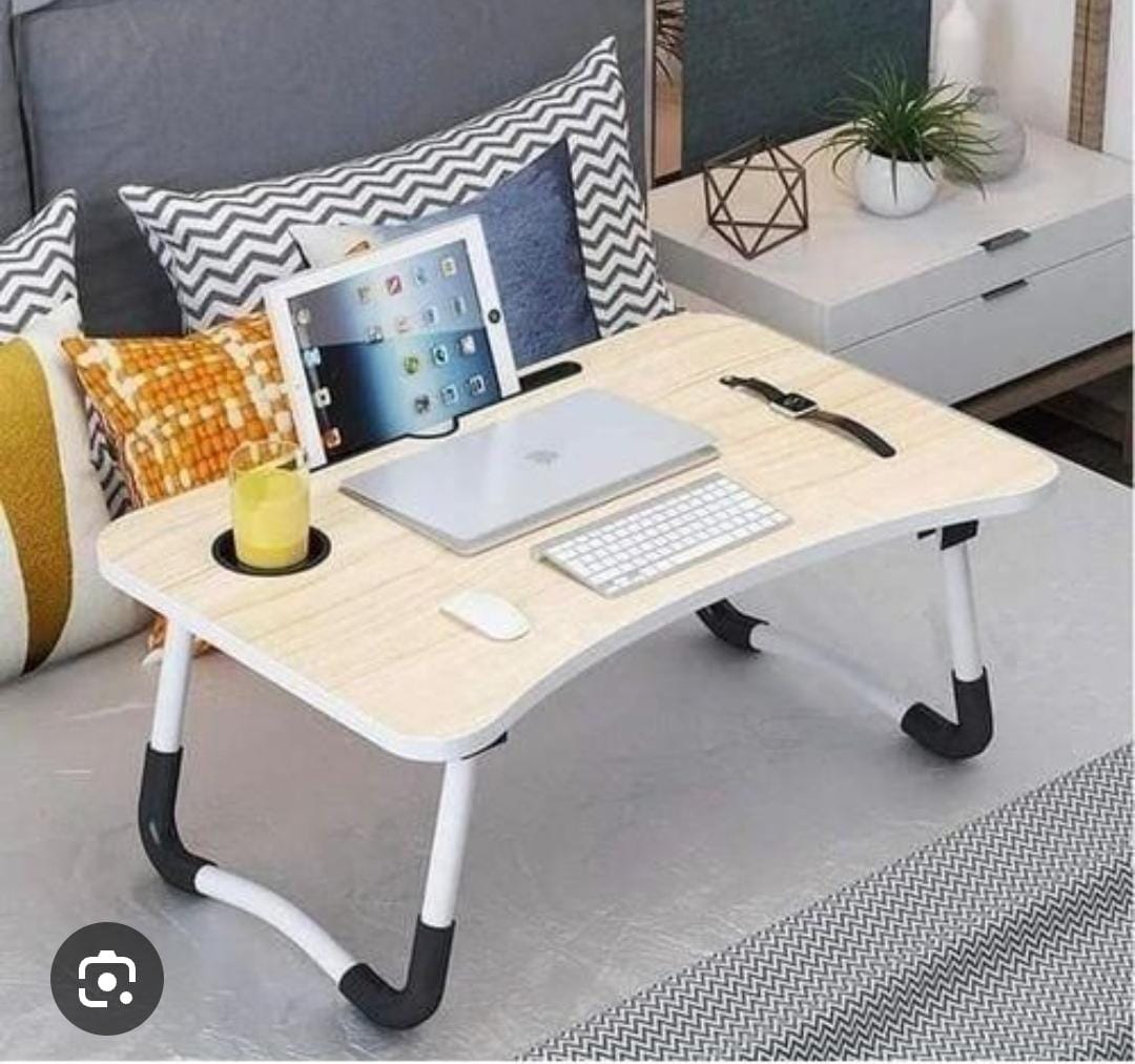 Multi-purpose foldable portable laptop desk study table with tablet slot and drink slot Foldable Wooden Mini Laptop Table for Bed, Study Table with Drawer, Tablet/Mobile Holder for Kids & Adults (Pink