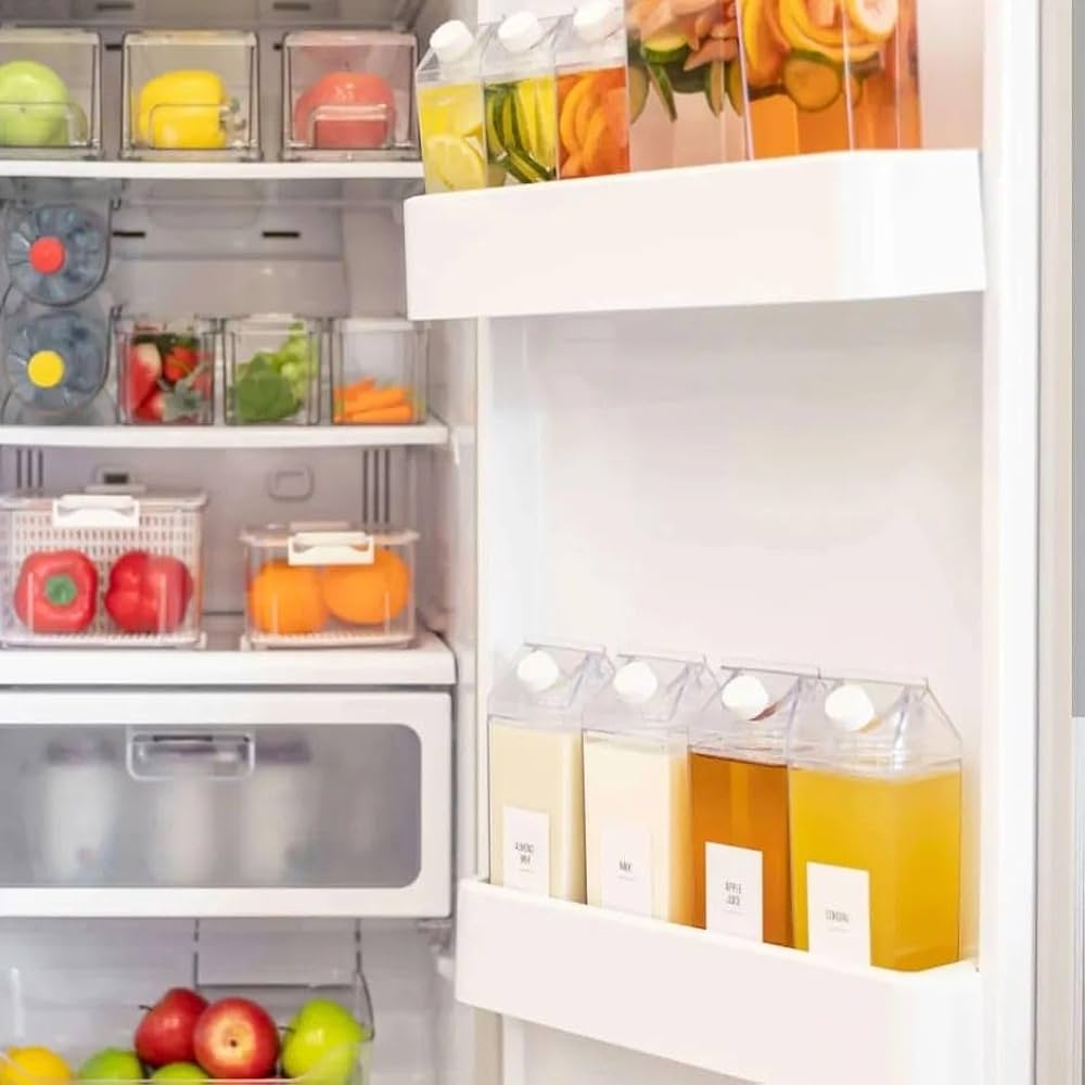 1L Acrylic Fridge Bottle With Tight Duo Lid @ksh 799-1800/= wholesaleprice - available in 3 options clear , milk , 🍓 strawberry design , Clear Square Milk Bottle,Portable Clear Milk Carton Container,