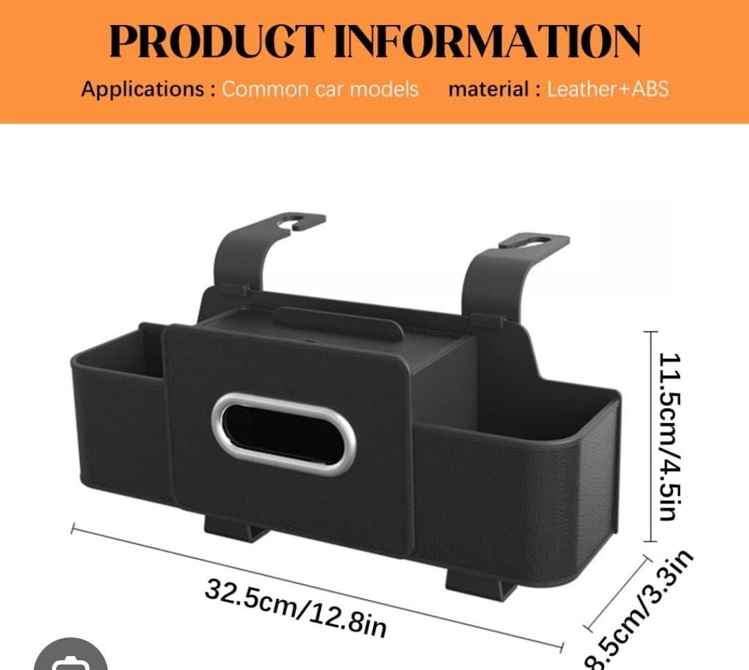 Car Backseat Organizer Car  Srorage Organizer  With Multi Compartment  Car Head Rest eather and Fabric Car Organizer with Cup Holder, Tissue Box, Mobile Phone Holders, Car Headrest, Random  colour   .