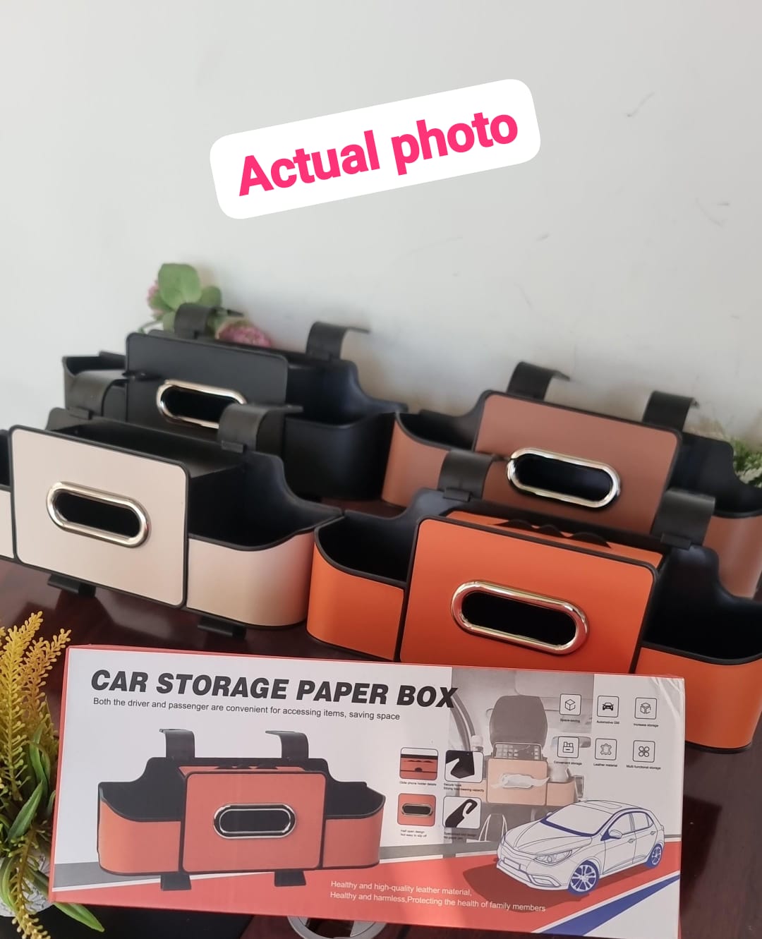 Car Backseat Organizer Car  Srorage Organizer  With Multi Compartment  Car Head Rest eather and Fabric Car Organizer with Cup Holder, Tissue Box, Mobile Phone Holders, Car Headrest, Random  colour   .