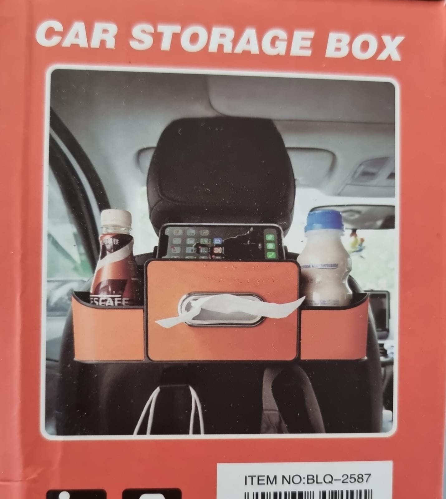 Car Backseat Organizer Car  Srorage Organizer  With Multi Compartment  Car Head Rest eather and Fabric Car Organizer with Cup Holder, Tissue Box, Mobile Phone Holders, Car Headrest, Random  colour   .