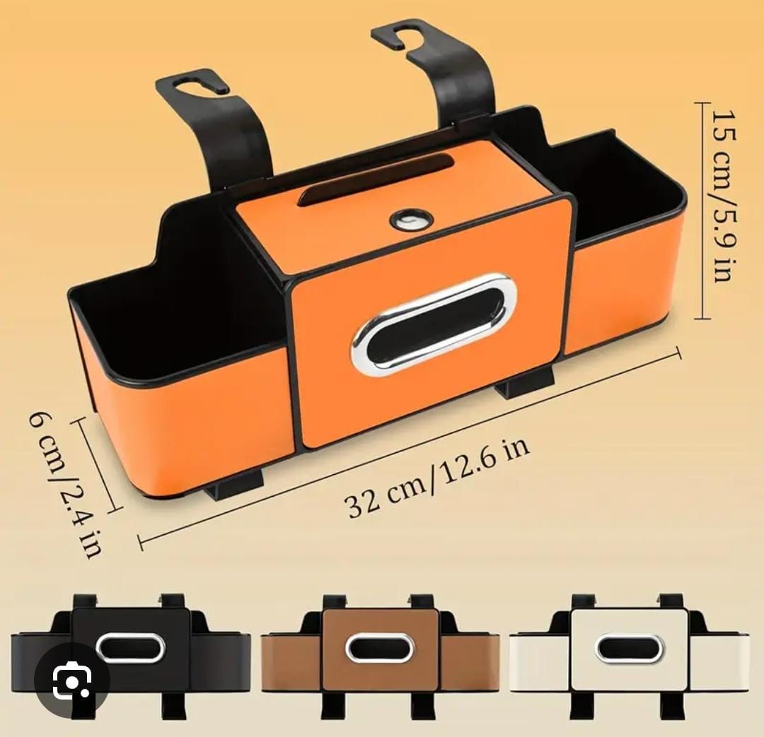 Car Backseat Organizer Car  Srorage Organizer  With Multi Compartment  Car Head Rest eather and Fabric Car Organizer with Cup Holder, Tissue Box, Mobile Phone Holders, Car Headrest, Random  colour   .