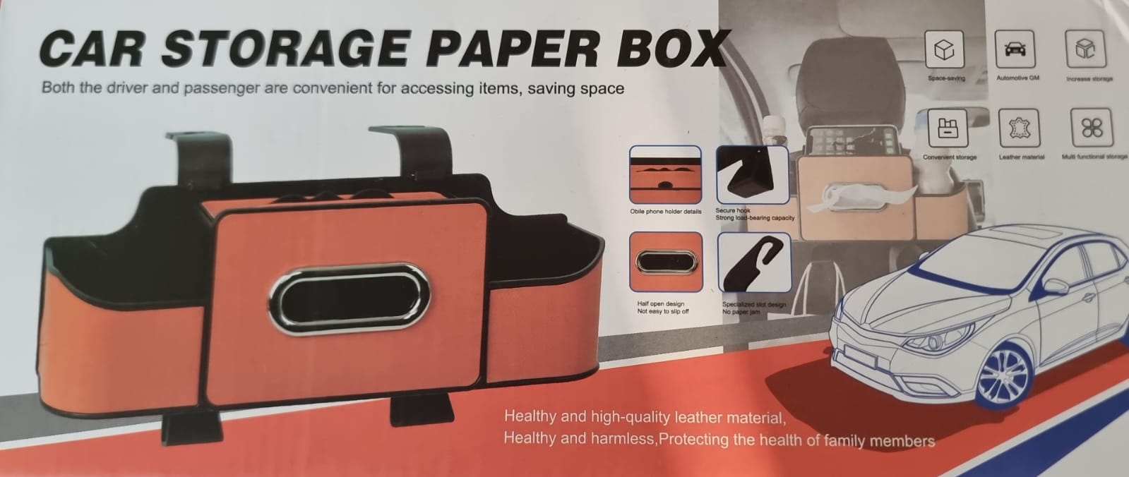 Car Backseat Organizer Car  Srorage Organizer  With Multi Compartment  Car Head Rest eather and Fabric Car Organizer with Cup Holder, Tissue Box, Mobile Phone Holders, Car Headrest, Random  colour   .