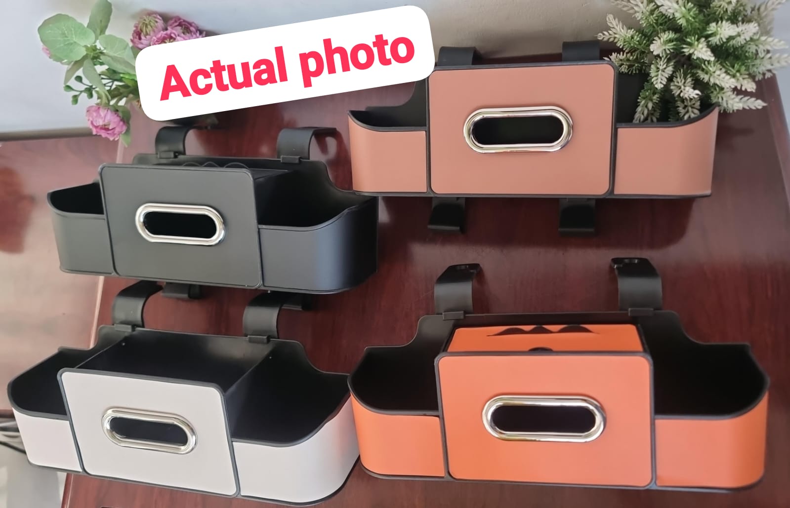 Car Backseat Organizer Car  Srorage Organizer  With Multi Compartment  Car Head Rest eather and Fabric Car Organizer with Cup Holder, Tissue Box, Mobile Phone Holders, Car Headrest, Random  colour   .