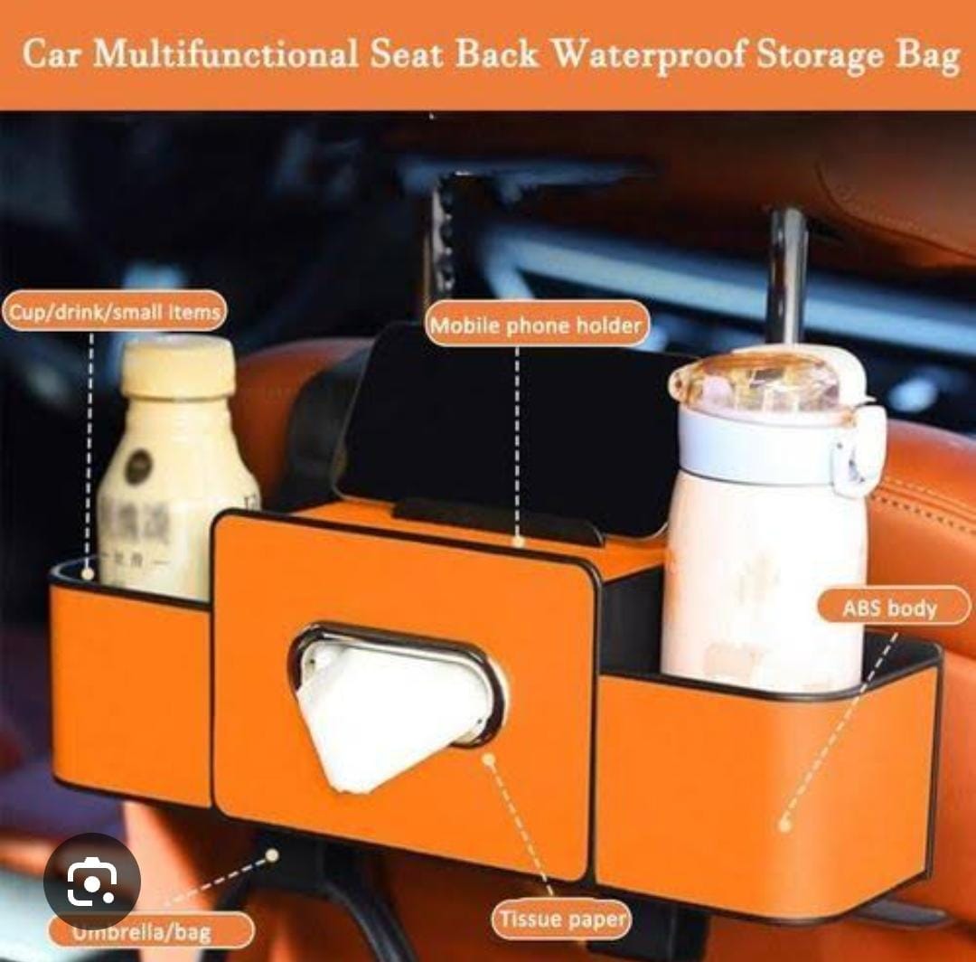 Car Backseat Organizer Car  Srorage Organizer  With Multi Compartment  Car Head Rest eather and Fabric Car Organizer with Cup Holder, Tissue Box, Mobile Phone Holders, Car Headrest, Random  colour   .