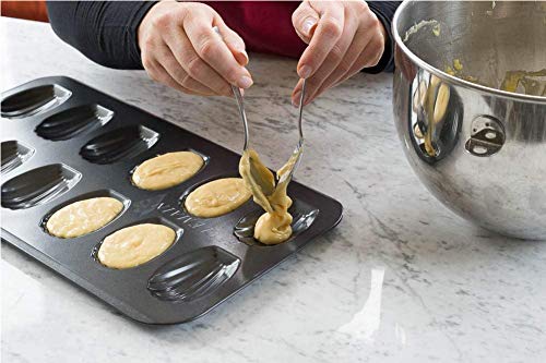 High Quality 12 slots Nonstick Cookie madeleines baking tin Heavy Duty Seashell Shaped Baking Cake Mold. (Black), Alloy Steel
video has a nice demo                                                    .