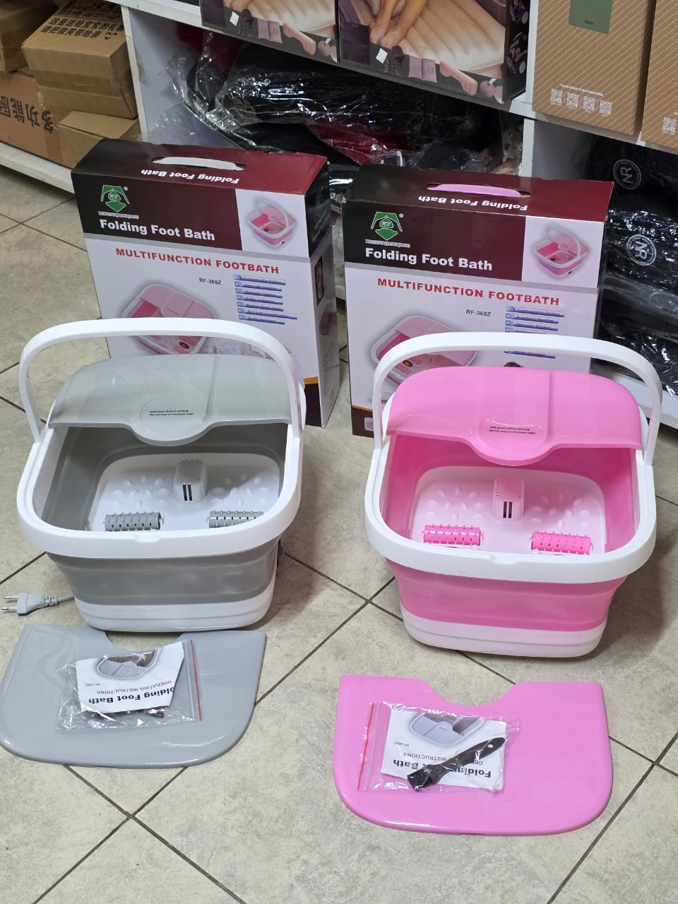 High quality portable silicon folding electric foot bath foot massage machine now available in grey and pink                                                                                           .