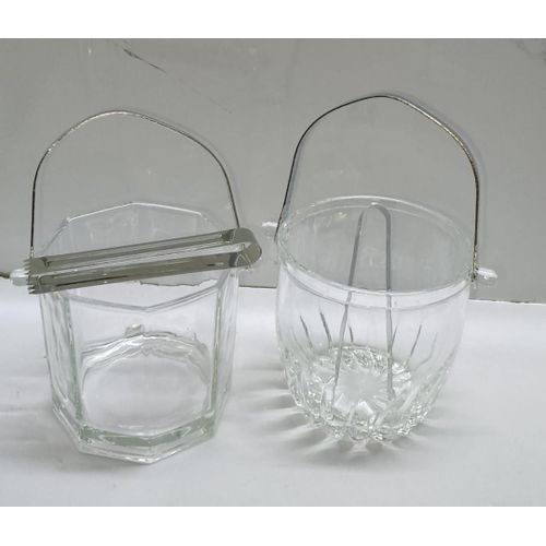 1L heavy glass ice cube bucket stainless steel handle now availablein 2 shapes  Set with Transparent Crystal Plastic Container and Stainless Steel Ice Clip for Home Bars Cocktail Parties and Wine Serv