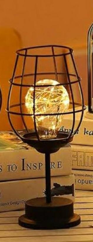 Unique Dishykooker  Battery powered bulb bottle Decorative Table Lamp, Retro Table Lamp, Cage Style, Night Light, Retro, Battery Operated, Desk Lamp for Bedroom                                       .