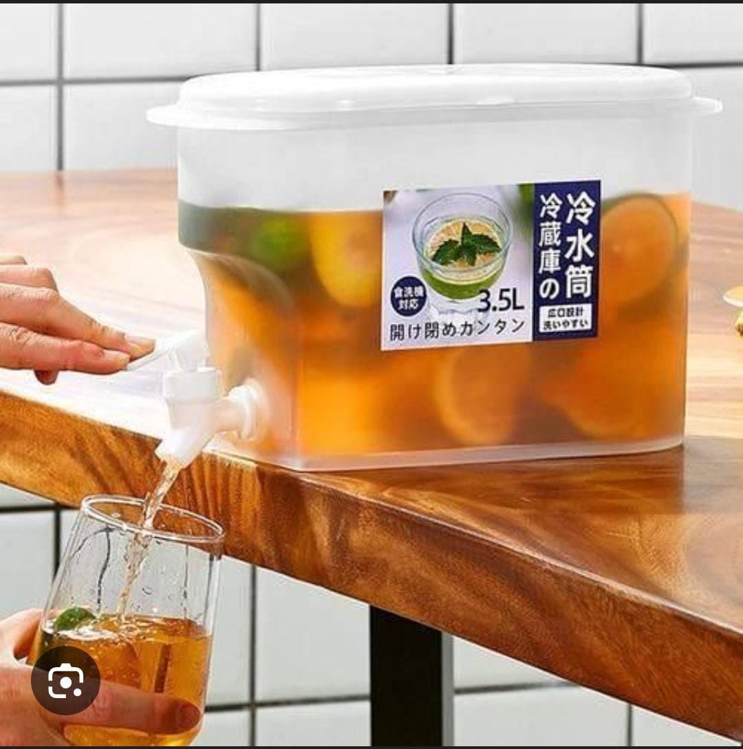 3.5L Table Top or Fridge Container With Dispenser Tap Refrigerator Cold Kettle Fruit Teapot with Faucet Ice Water Bucket WaterJug Water Container Leak Free Fridge Water Dispenser for Making Teas     .