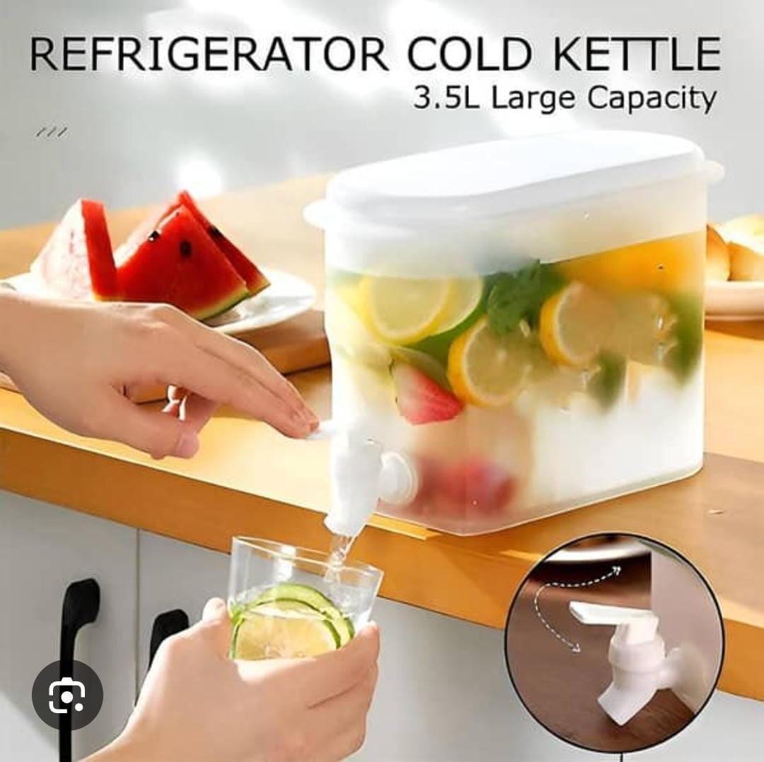 3.5L Table Top or Fridge Container With Dispenser Tap Refrigerator Cold Kettle Fruit Teapot with Faucet Ice Water Bucket WaterJug Water Container Leak Free Fridge Water Dispenser for Making Teas     .