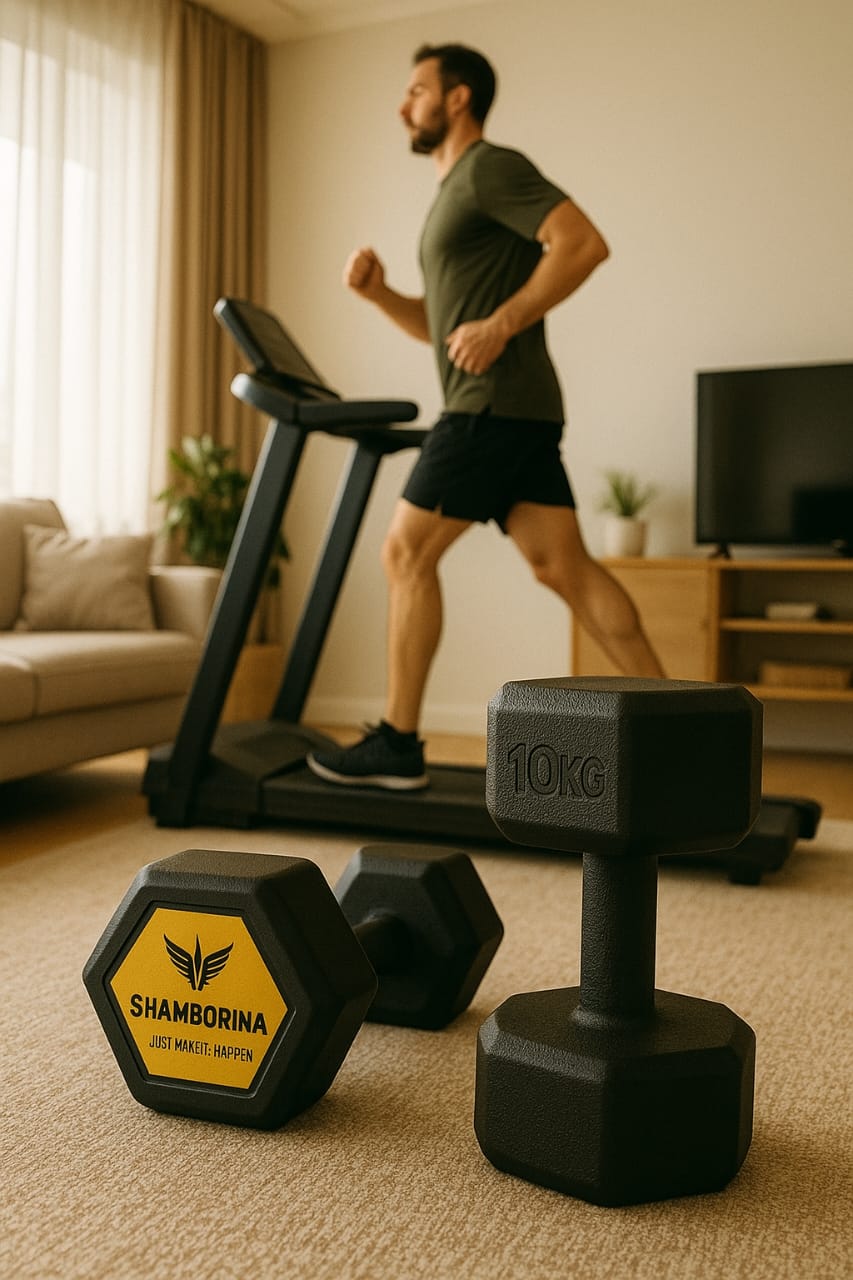 Pair of 10kgs Hexagonal Shamborina Plastic Coated Dumbbells -( Total 20kg)