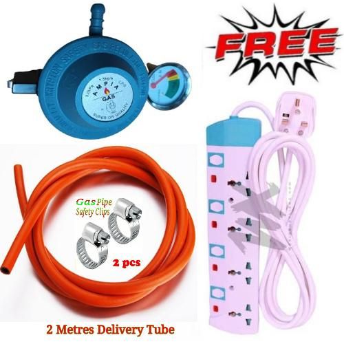 13Kg Gas Cylinder Regulator + Clips+ Delivery pipe + Free 4 Way Power Extension Cable