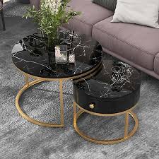 Marble nesting coffee table (glass effect) black