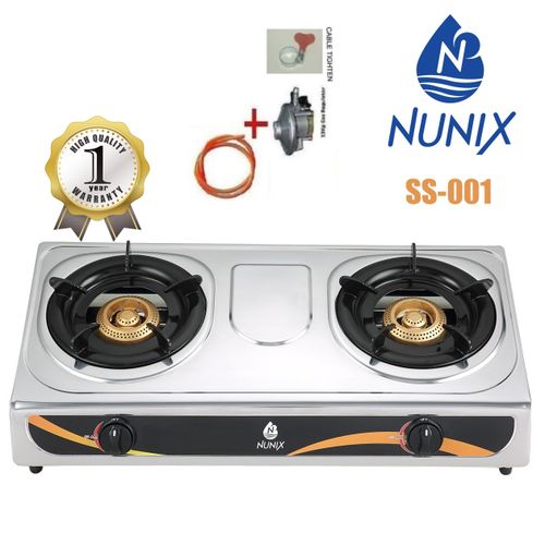 Nunix Table Top Double Burner Gas Stove Cooker + Pipe & Regulator