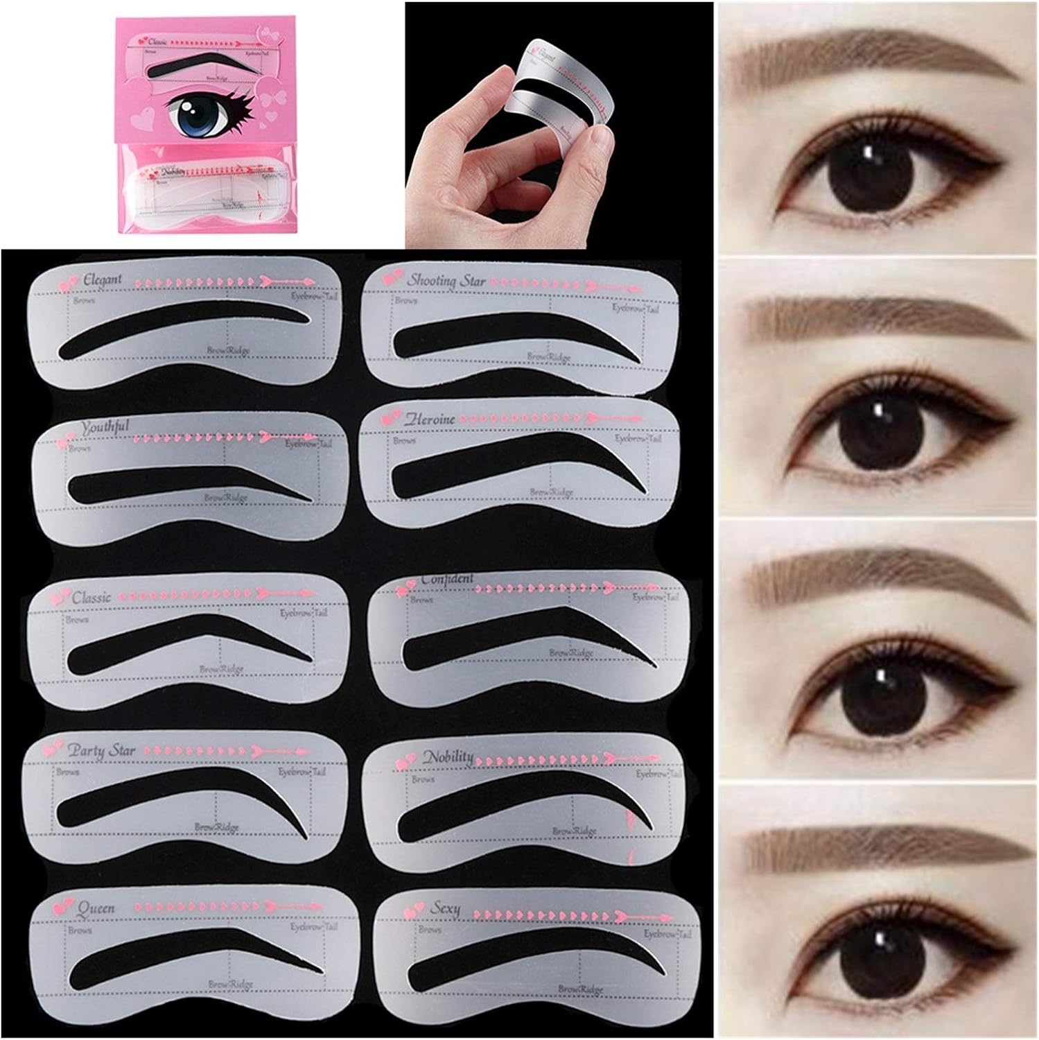 10 Pcs Card Eyebrow Stencil Grooming Shaper Template Makeup Tools Stickers Eyebrow Shaper Cosmetic Tool