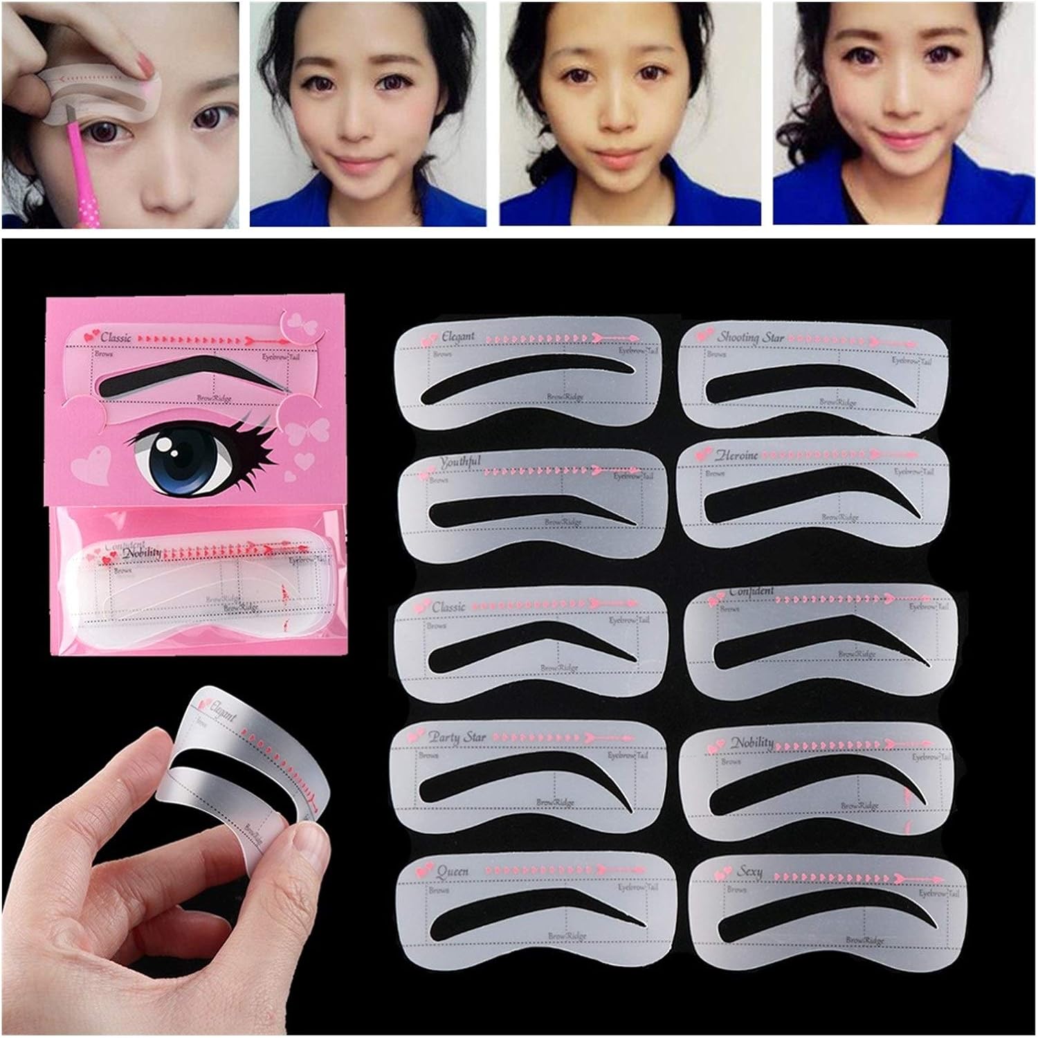 10 Pcs Card Eyebrow Stencil Grooming Shaper Template Makeup Tools Stickers Eyebrow Shaper Cosmetic Tool