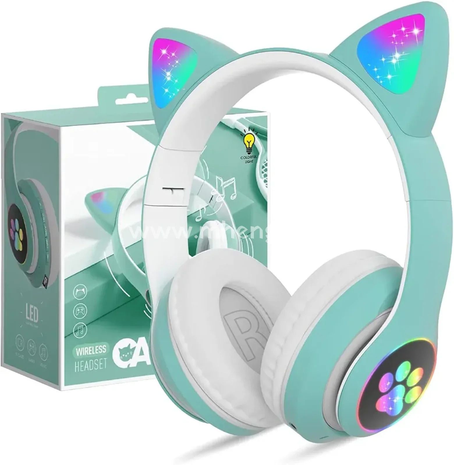 P47 Flash Lamp Cute Cat Ears Headphone Bluetooth5.0 Stereo With Support TF Card Wireless Kids Girl Earphone Birthday Gift