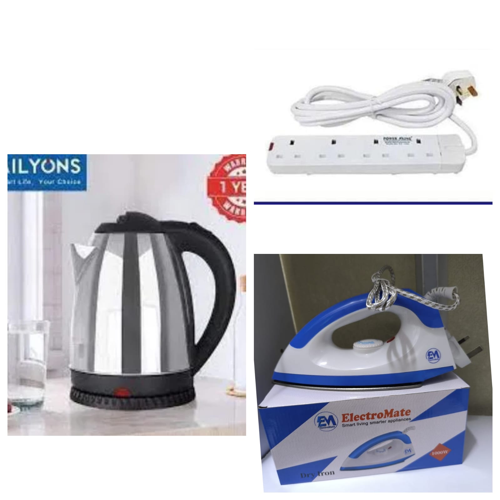 Ailyons Electric Kettle + Electromate Iron Box + Extension Cable – Ultimate Home Essentials! 🔥
Upgrade your home with this perfect trio of convenience and efficiency!
☑ Ailyons Electric Kettle – Boil