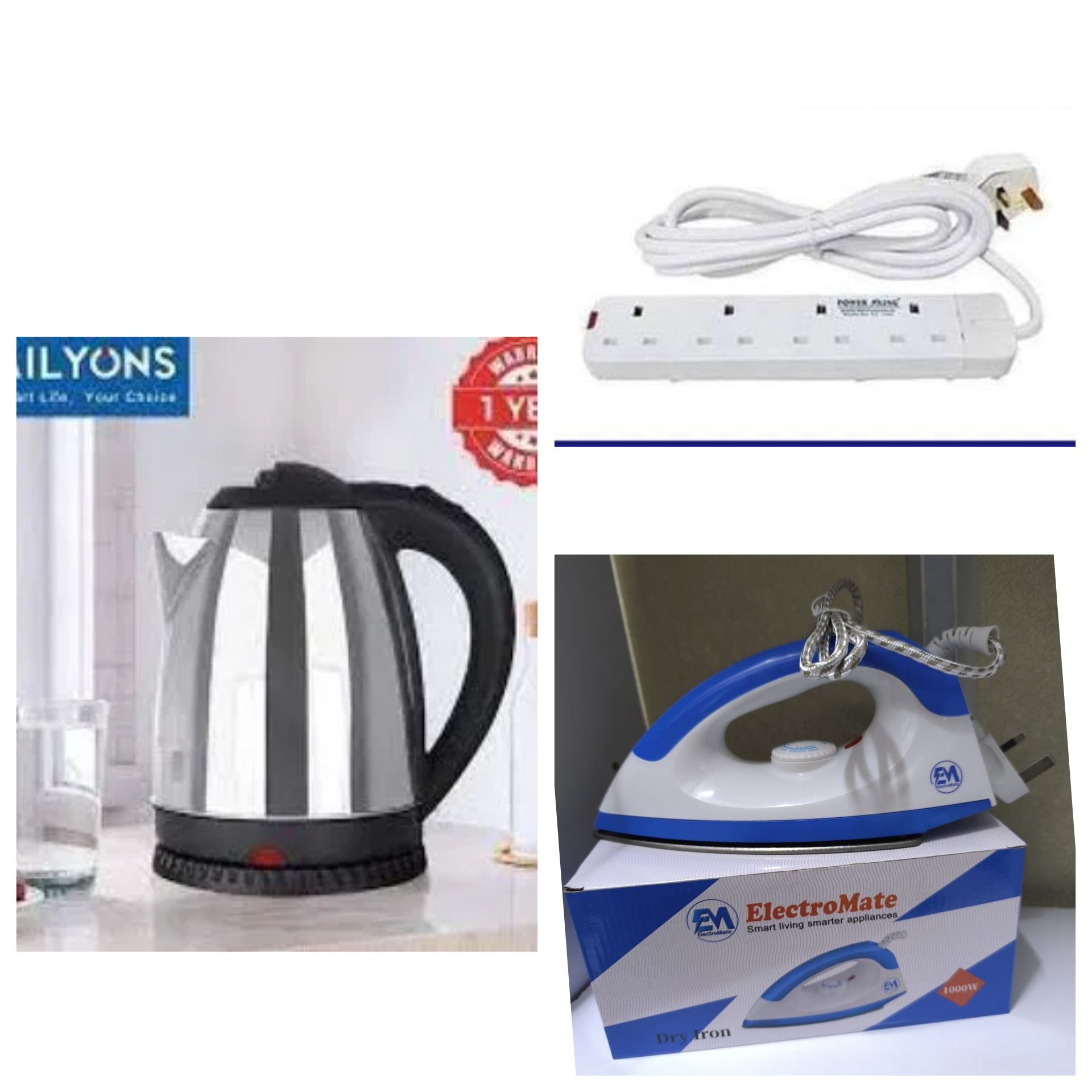 Ailyons Electric Kettle + Electromate Iron Box + Extension Cable – Ultimate Home Essentials! 🔥
Upgrade your home with this perfect trio of convenience and efficiency!
☑ Ailyons Electric Kettle – Boil