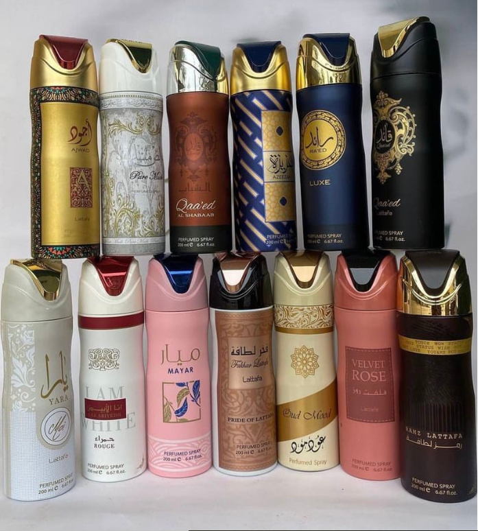 Lataffa Perfumed body sprays Yara/Mayar/Asad/Ajwad/Khamrah/Amethyst/Velvet oud/Sublime/Maahir gold/Maahir legacy/Ahlam/Oud mood/Luxe 200ml each