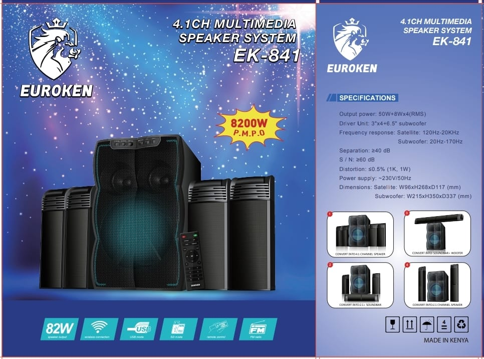Brand New EUROKEN EK-841 4.1CH Multimedia Bluetooth USB/SD/FM Woofer X-Bass Soundbar Speaker System Home Theatre System AC/DC Soundbar Subwoofer Bluetooth Woofer Home Audio System with Remote