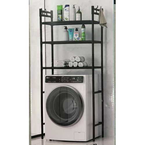 Detachable metallic 3 layer washing machine rack,laundry room storage shelves bathroom corner stand home storage organizer | bathroom  saving on space furniture storage cabinet organizer -  with hooks