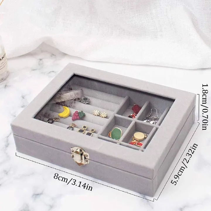 velvet jewelry organizer box ,9 Grids Velvet Glass Ring Jewelery Display Storage Box Tray Case Holder Earring Organizer Stand(Grey), alloy for assurerance of your jewellry safety                     .