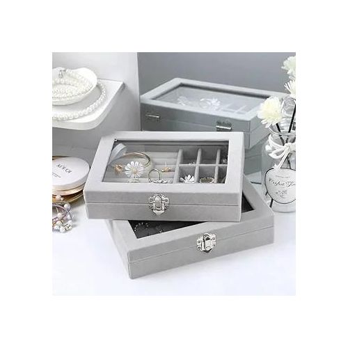 velvet jewelry organizer box ,9 Grids Velvet Glass Ring Jewelery Display Storage Box Tray Case Holder Earring Organizer Stand(Grey), alloy for assurerance of your jewellry safety                     .