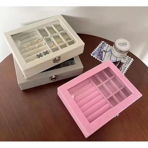 velvet jewelry organizer box ,9 Grids Velvet Glass Ring Jewelery Display Storage Box Tray Case Holder Earring Organizer Stand(Grey), alloy for assurerance of your jewellry safety                     .