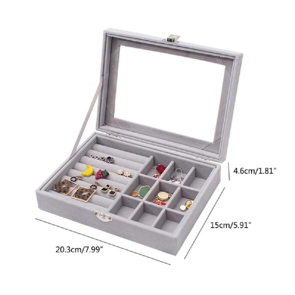 velvet jewelry organizer box ,9 Grids Velvet Glass Ring Jewelery Display Storage Box Tray Case Holder Earring Organizer Stand(Grey), alloy for assurerance of your jewellry safety                     .