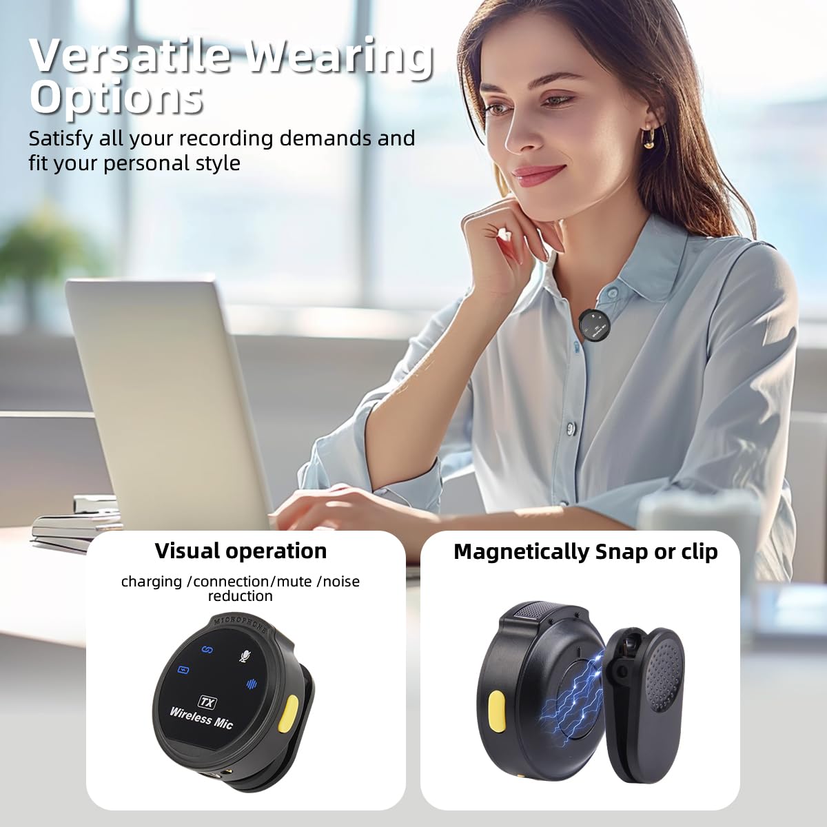 Tiny Wireless Professional Dual Lavelier Microphones for Interviews and Content Creation - Button Size with Magnetic clip -For Youtube interviews, video recording, outdoor documentaries, tiktok, insta