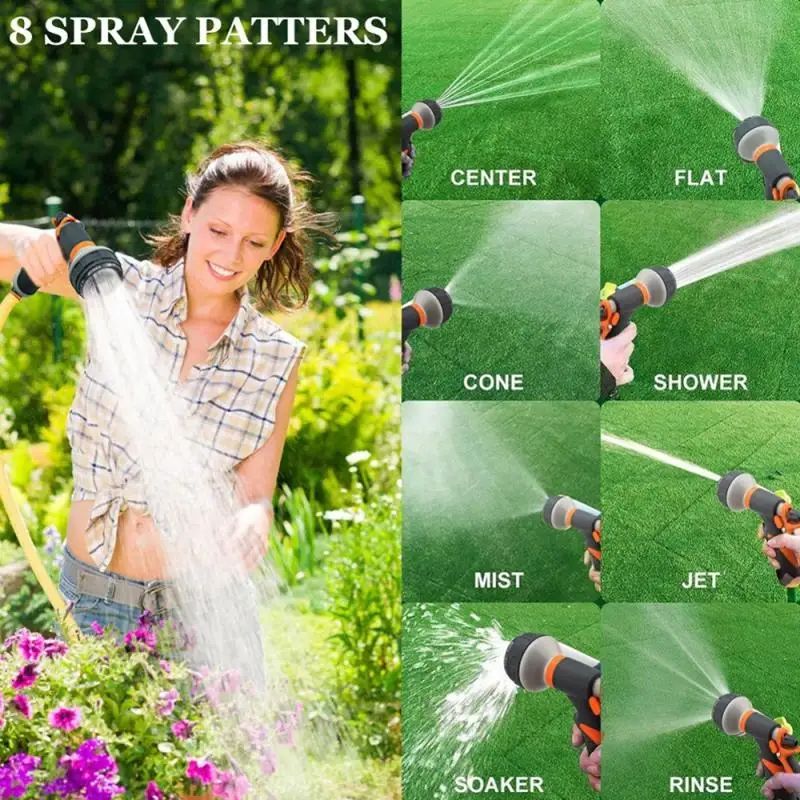 8 Pattern Garden Water Gun Hose Nozzle Mutifunctional Household Car Washing Yard Water Sprayer Pipe Tube Nozzle Sprinkle Tools