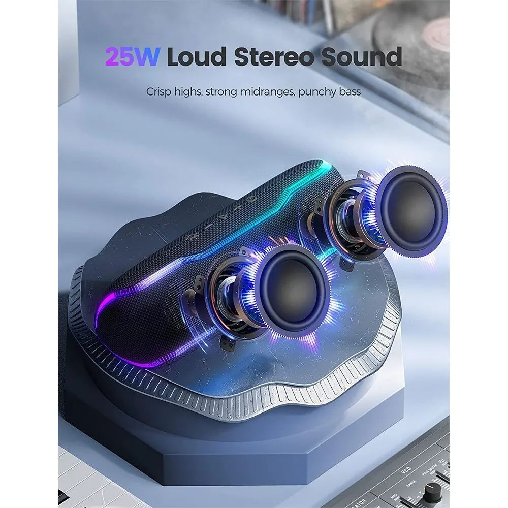 Outdoor Portable Speaker IPX7 Waterproof Sound Box BT5.3 Louderspeaker Stereo with 25W Colorful Light Surround Speaker