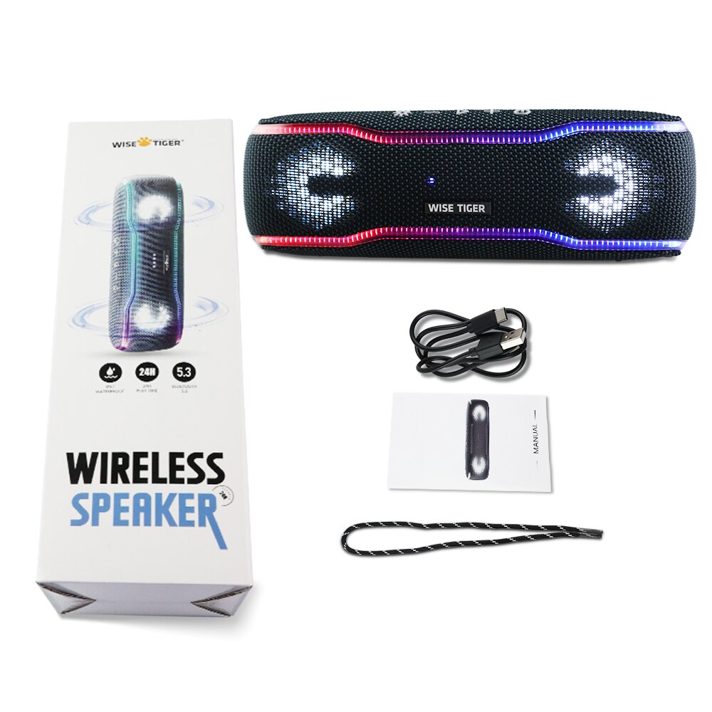 Outdoor Portable Speaker IPX7 Waterproof Sound Box BT5.3 Louderspeaker Stereo with 25W Colorful Light Surround Speaker