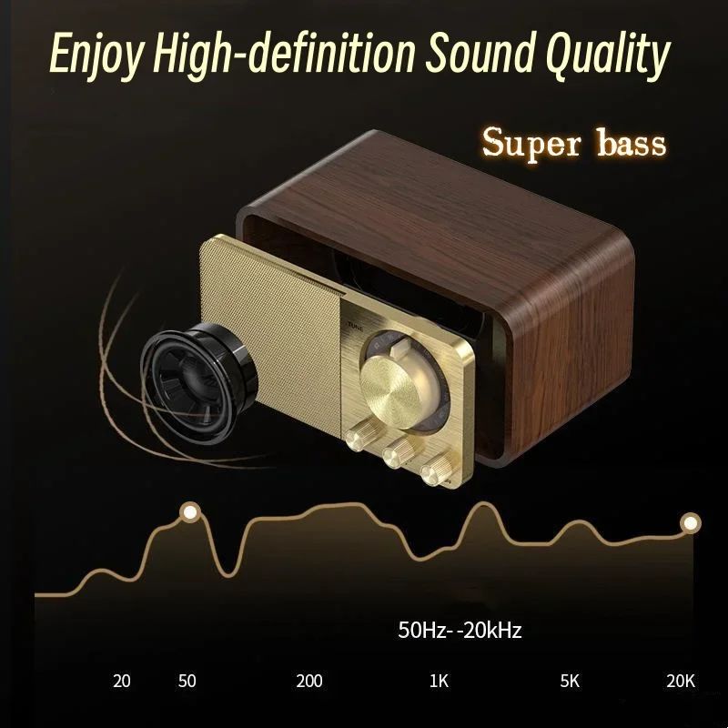 JY66 Wooden Wireless Audifonos Bluetooth Speaker Portable FM Radio Heavy Bass Subwoofer Stereo Music Center Antenna Radio Player
