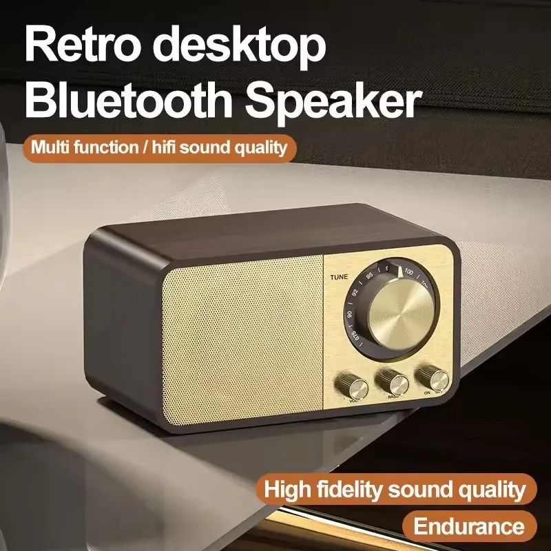 JY66 Wooden Wireless Audifonos Bluetooth Speaker Portable FM Radio Heavy Bass Subwoofer Stereo Music Center Antenna Radio Player