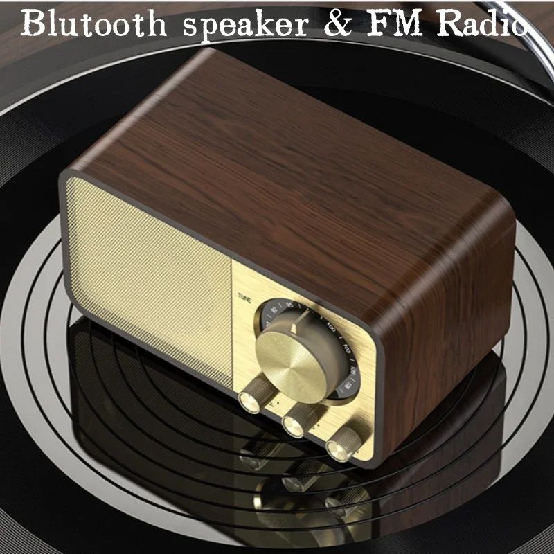 JY66 Wooden Wireless Audifonos Bluetooth Speaker Portable FM Radio Heavy Bass Subwoofer Stereo Music Center Antenna Radio Player