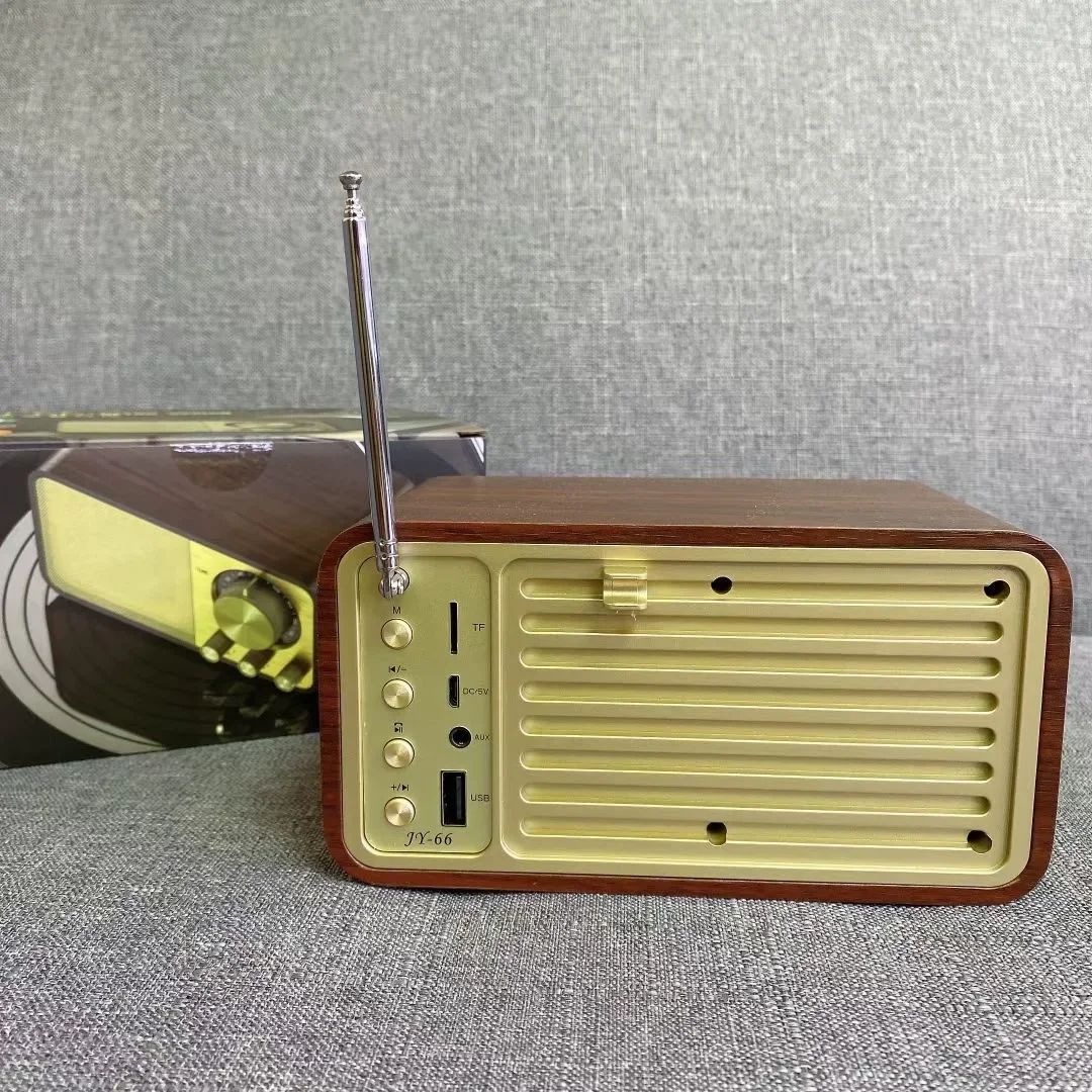 JY66 Wooden Wireless Audifonos Bluetooth Speaker Portable FM Radio Heavy Bass Subwoofer Stereo Music Center Antenna Radio Player