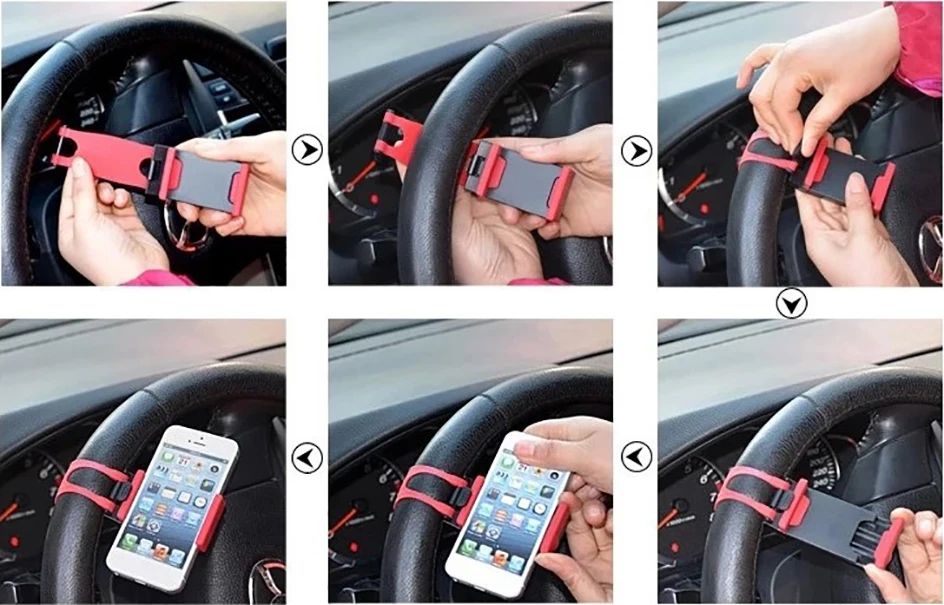 Universal Car Bracket Car Steering Wheel Phone Holder Clip Stand Elastic Buckle GPS Navigator Mount For Iphone Android