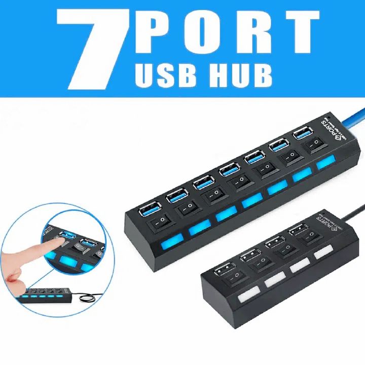 High Speed 4/7 Ports USB HUB Docking Station 2.0 Adapter Expander Multi Port Splitter Multiple Extender USB Hubs with Independent On/Off Switch and LED Indicators for Laptop, PC, Computer