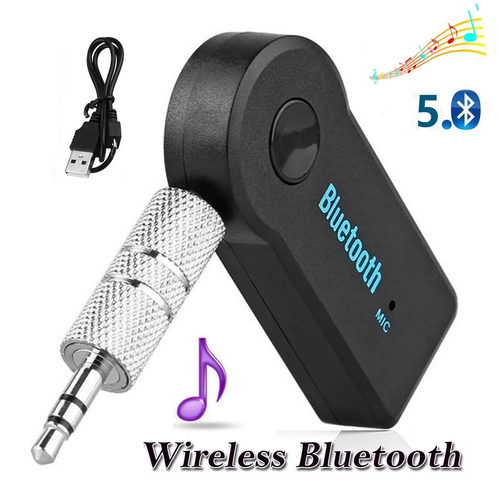 Bluetooth 5.0 2 in 1 Wireless Receiver Adapter 3.5mm Jack For Car Music Audio Aux A2dp Headphone Reciever Handsfree